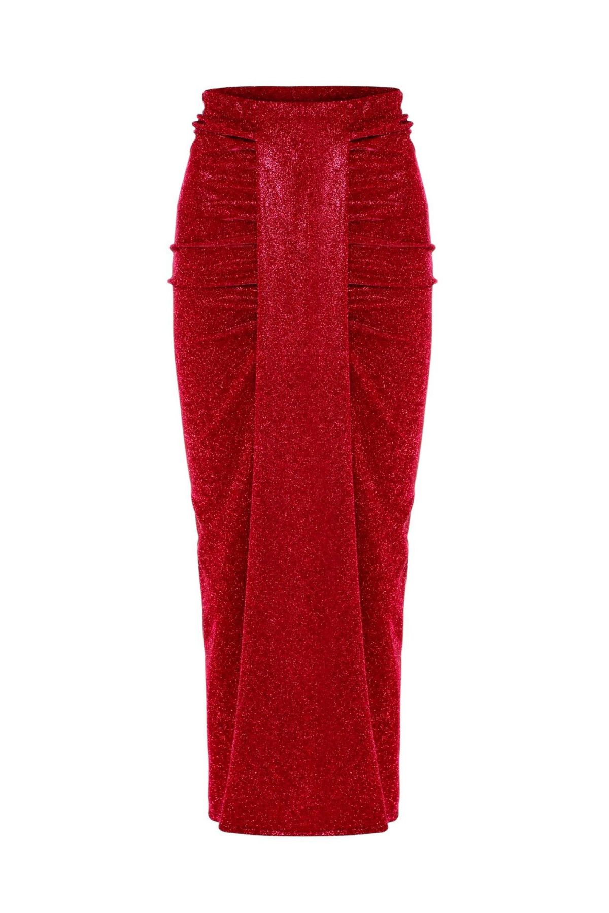 Gülşah Evecen-Glittery Puckle Red Pencil Skirt 3