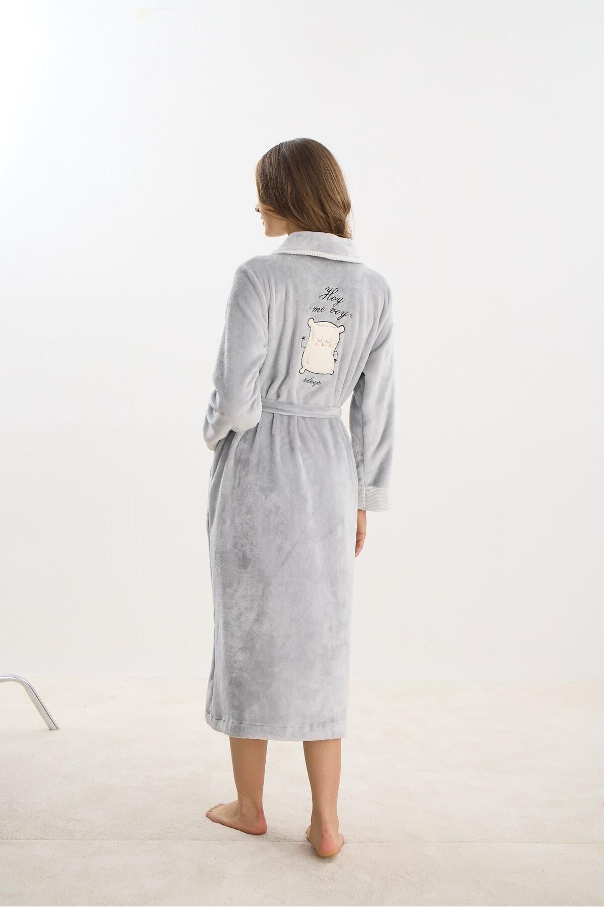 Sevim-Long Gray Super Soft Women's Dressing Gown - C9T7N2O61 3