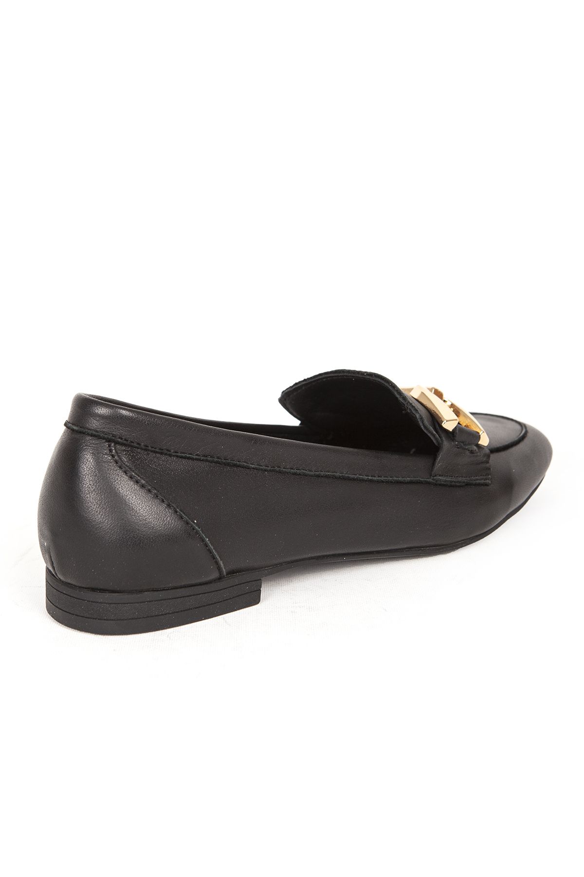 Dericlub-Zy 7909 Black Women's Loafer - Comfortable Daily Ballet Flats with Chain Buckle 5