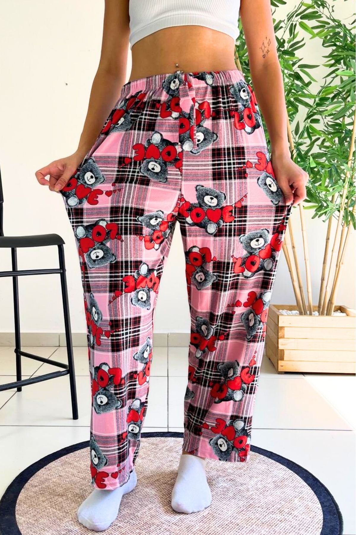 Farya Home X-Dreamy Büyük Beden Kadife Dokulu Desenli Süet Pijama Altı Pantolon