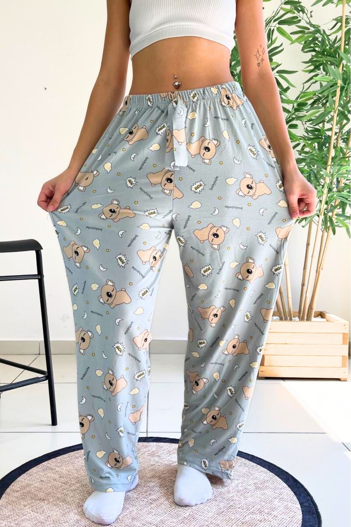 Farya Home X-Dreamy Büyük Beden Kadife Dokulu Desenli Süet Pijama Altı Pantolon