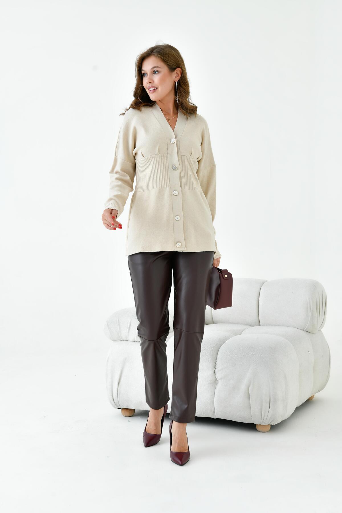 FTZ WOMEN  Kadın Düğme Detaylı Hırka Bej 20910 - Görsel 2