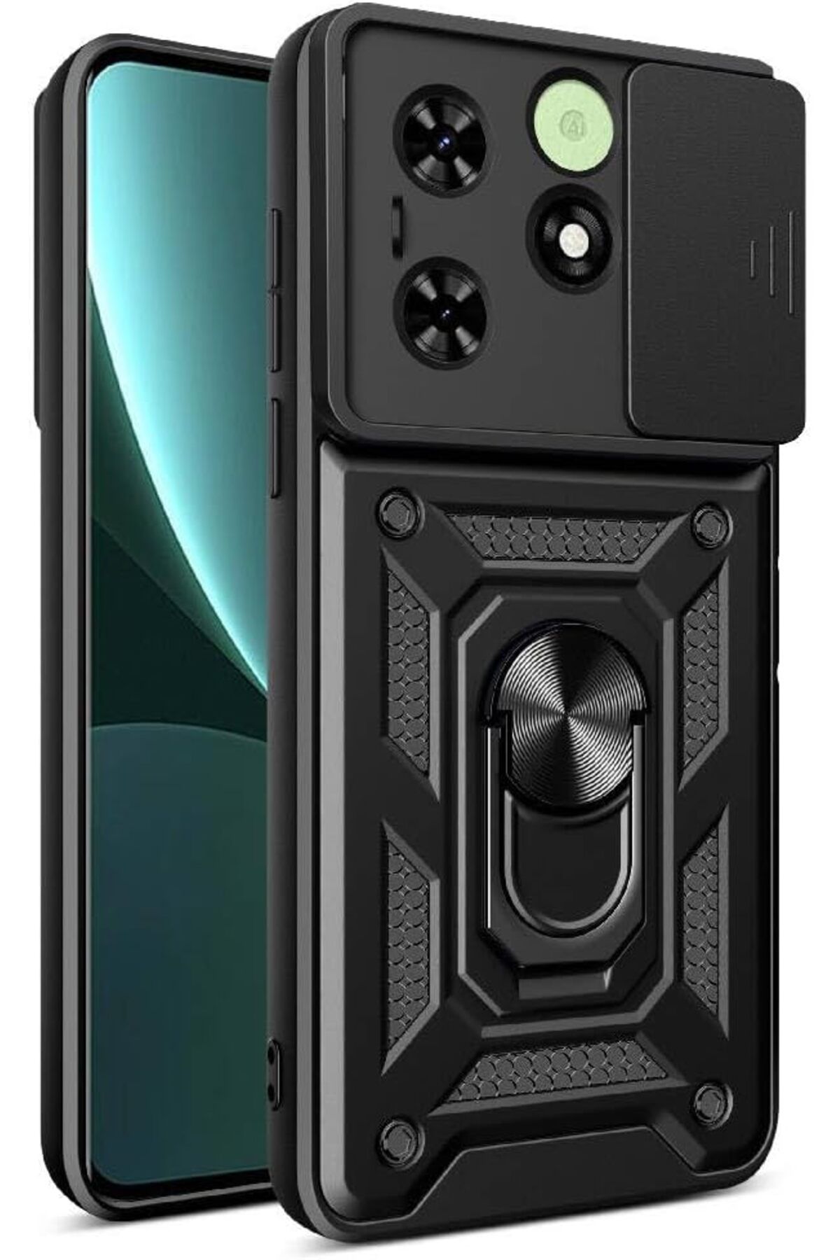 STOREMAX cmllashop infinix Hot 40i Uyumlu Kamera Korumalı Sürgülü Yüzüklü Standlı Tank Kılıf (Siyah