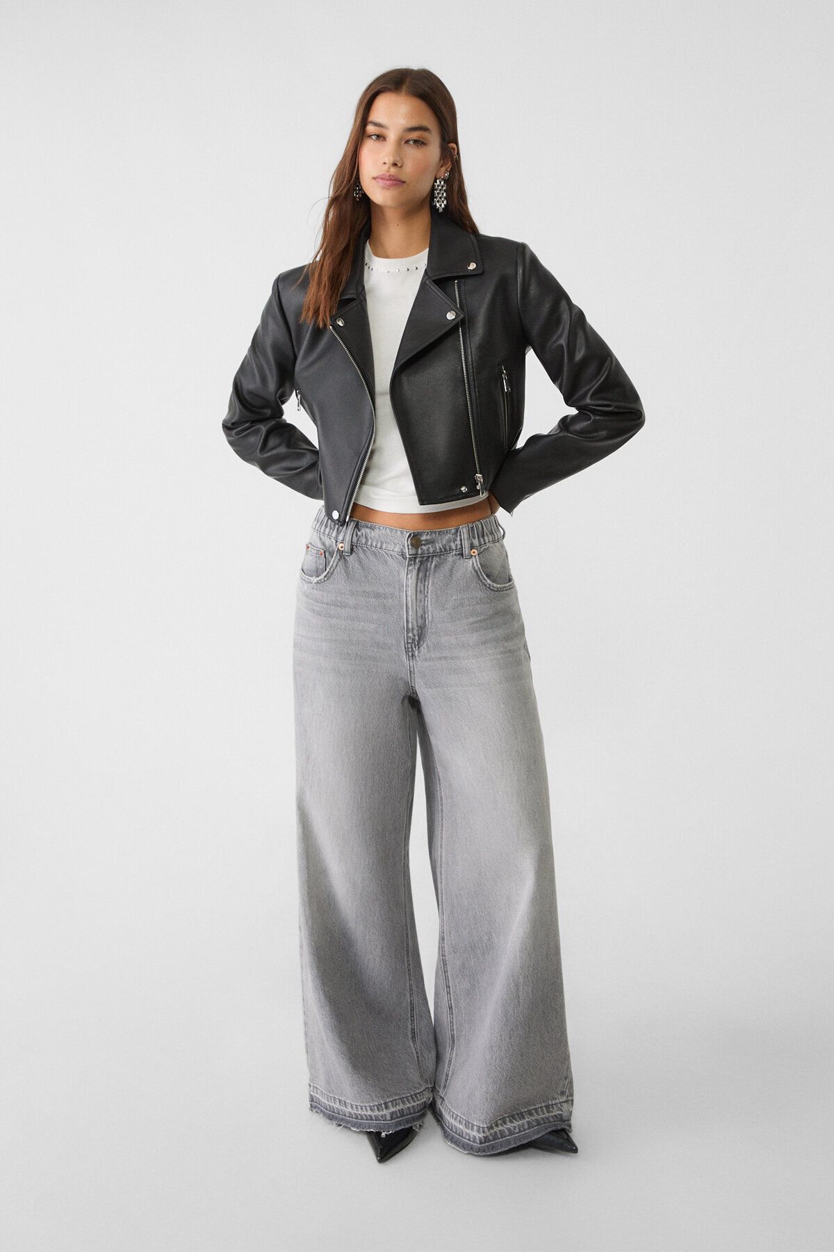 Stradivarius Suni Deri Crop Biker Ceket