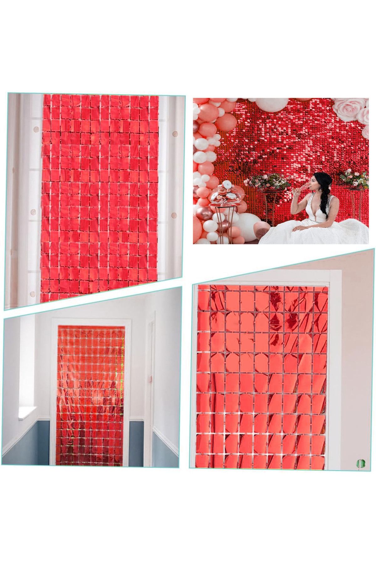 STOREMAX cmllashop Ekstra Metalize Kırmızı Renk Disko Dikdörtgen Kesim Kapı Perdesi asyon 1x2 Metre 542