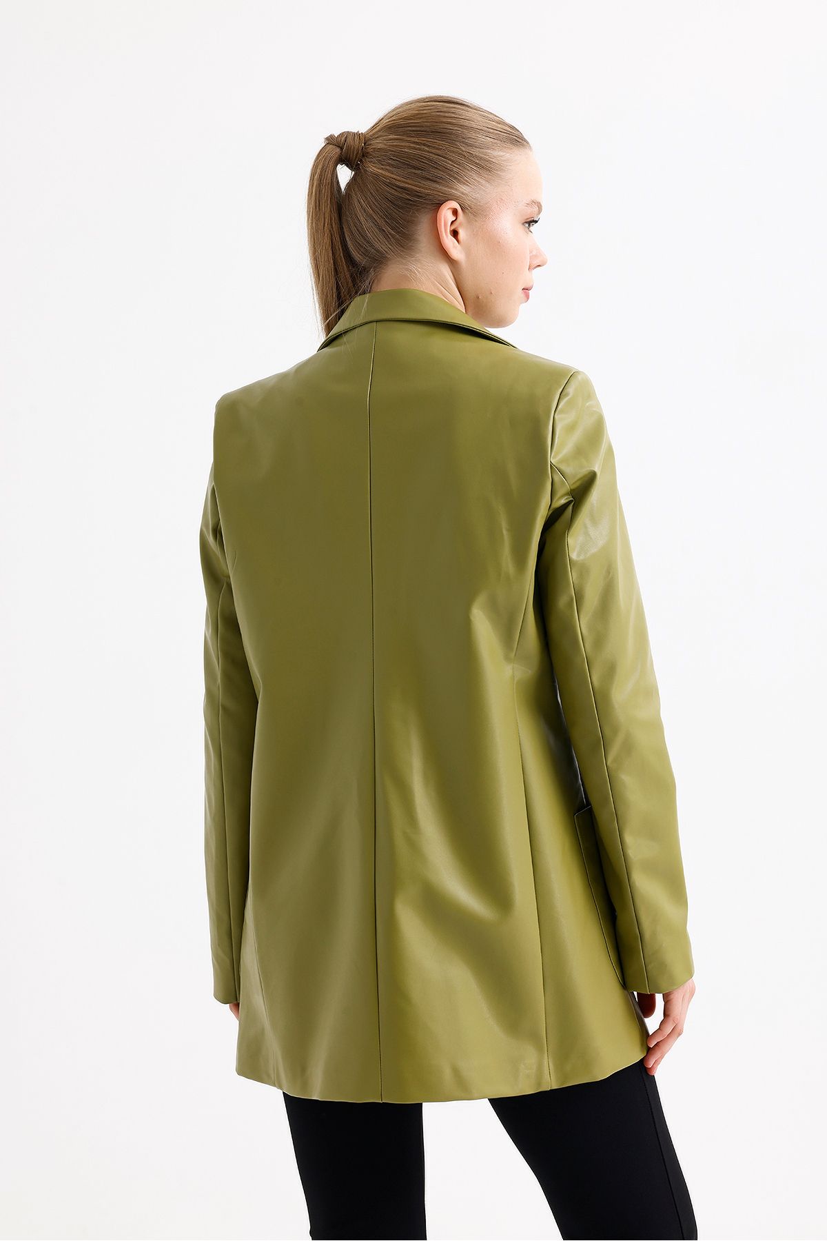 Sense-Women's Faux Leather Jacket |   Ckt33554 Oil Green 5