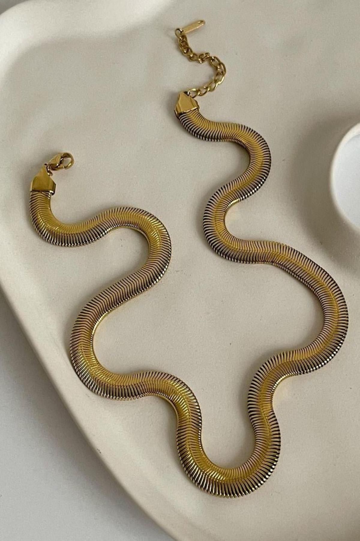 Nextpage Çelik Gold Snake Kolye (47 Cm)