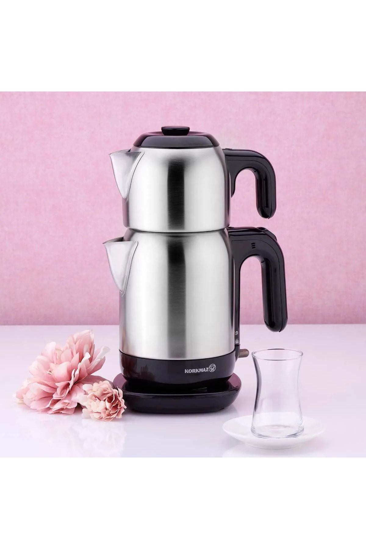KORKMAZ-Satin Demtez/black Electric Tea Kettle - 1.6 Lt A369-13 2