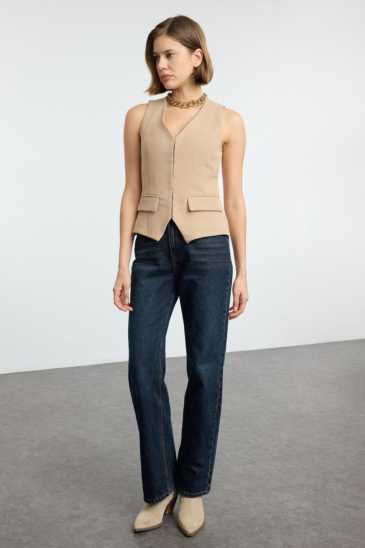 Trendyol Collection Kamizelka Tkana Z Norek Regular Crop Twoaw24ye00068 Kobieta - 34