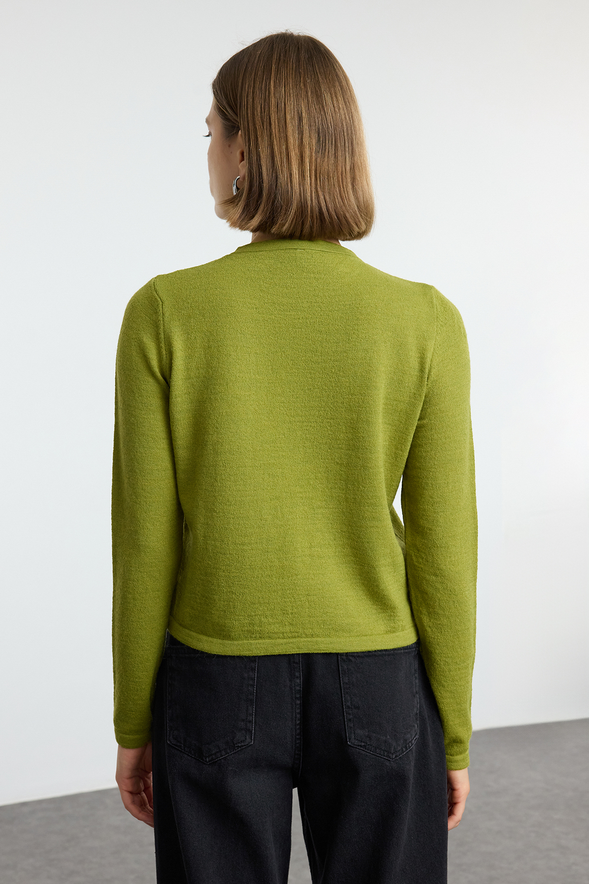 Trendyolmilla  Yeşil Yünlü Ceket Görünümlü Triko Hırka TWOAW25HI00049 - Görsel 5