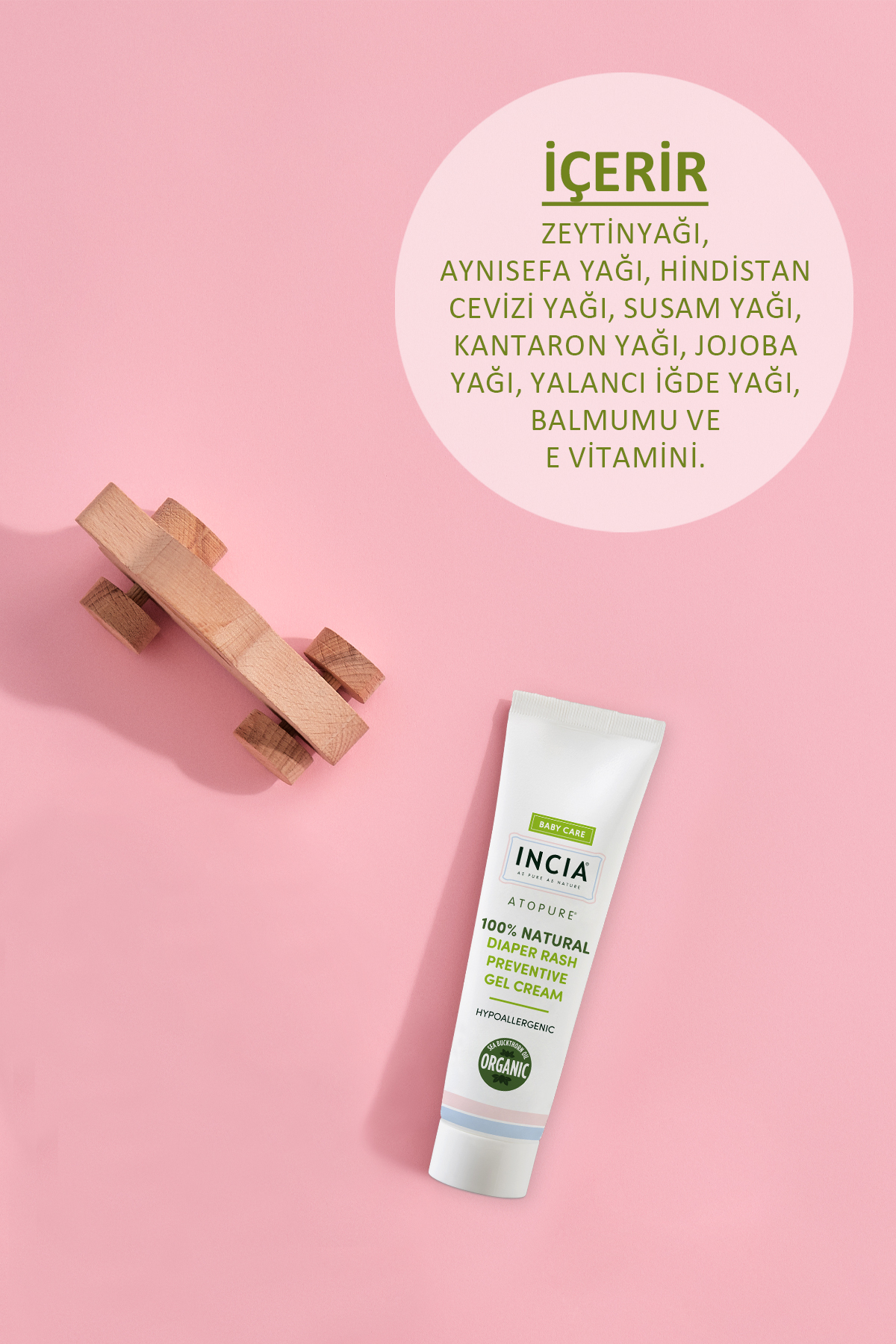 INCIA %100 Doğal Pişik Önleyici Jel Krem 60 ml & %100 Doğal Bebek Yağı Organik Masaj Yağı 110 ml Set fotoğrafı 5 (önizleme)