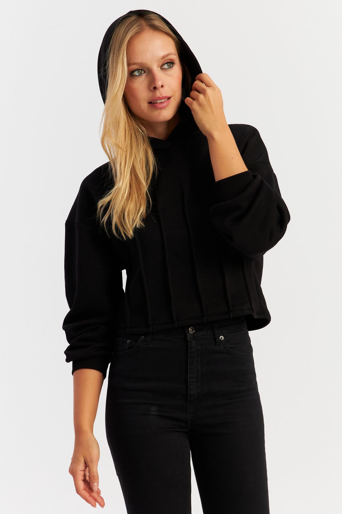 Cool & Sexy-Schwarzes geripptes Damen-Sweatshirt – Three Thread TF13 7