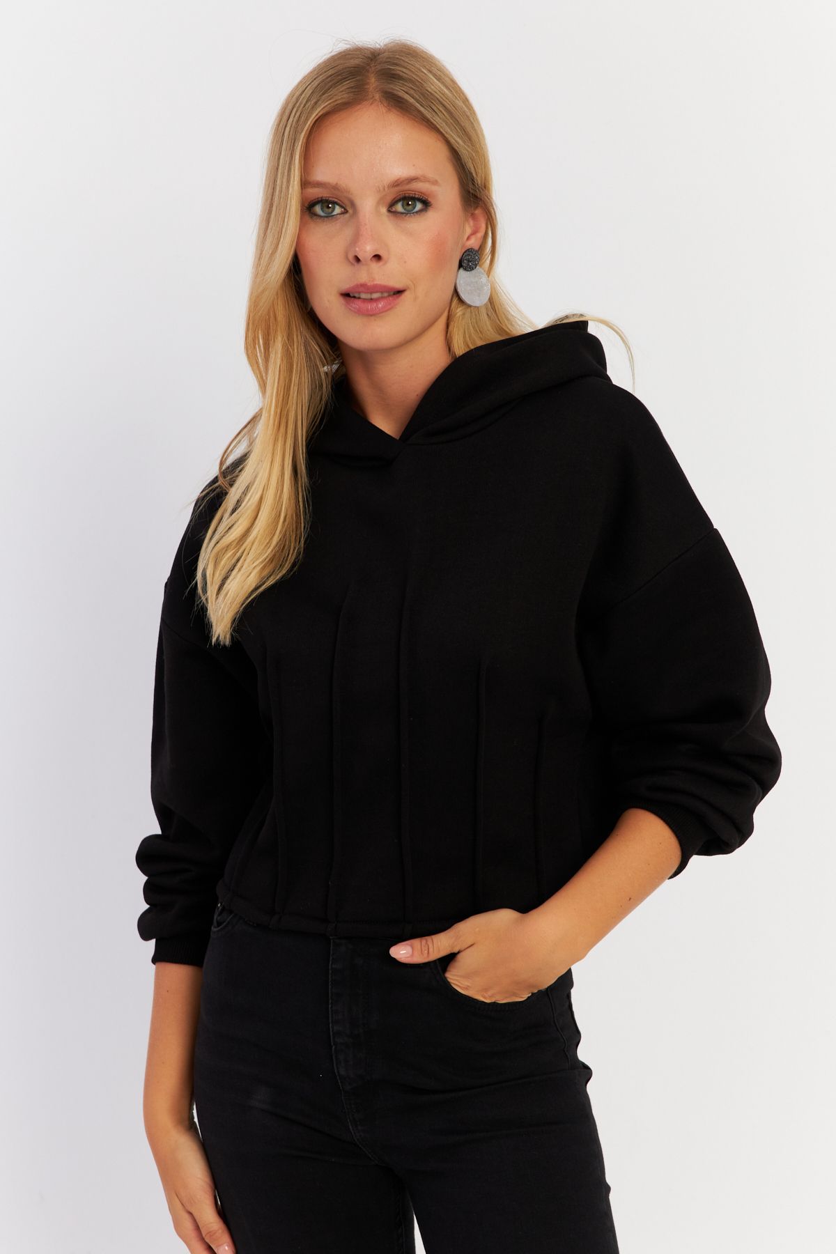 Cool & Sexy-Schwarzes geripptes Damen-Sweatshirt – Three Thread TF13 3