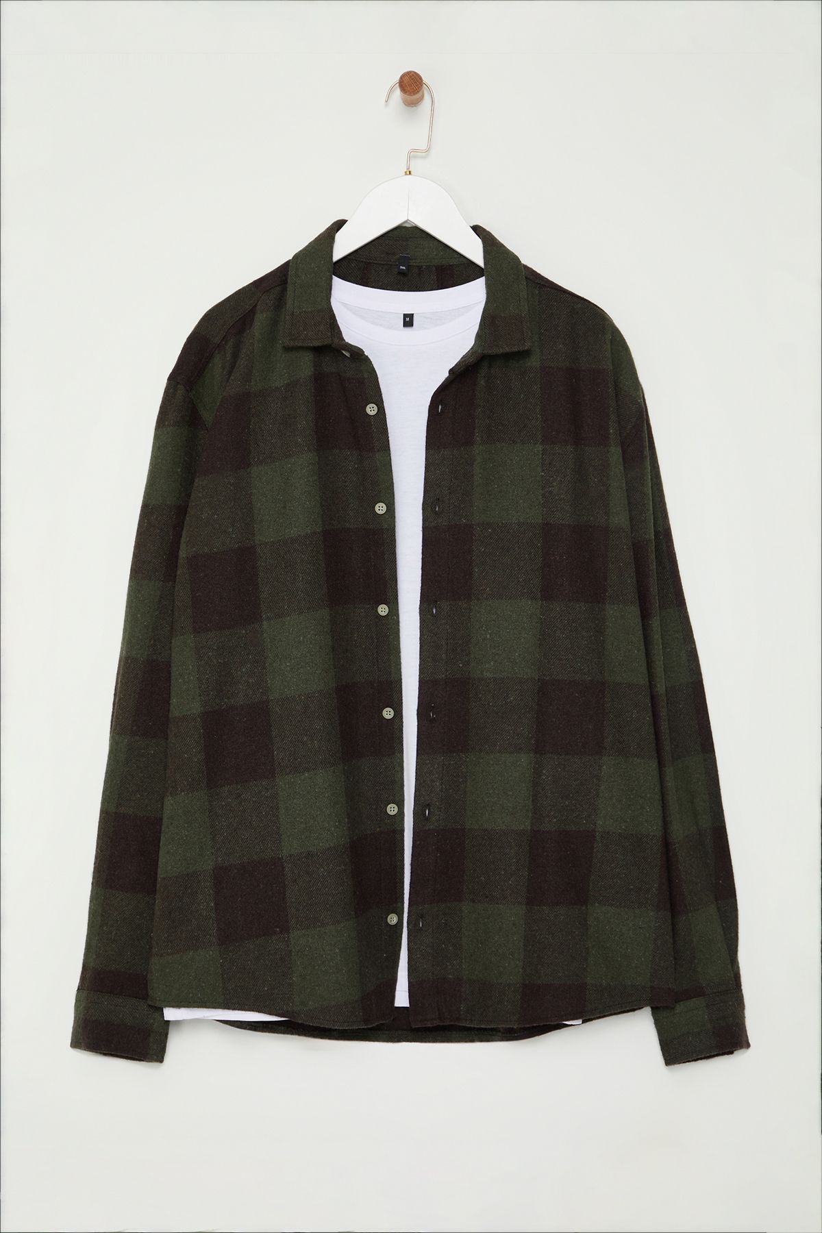 Trendyol Collection Koszula W Kratę Khaki Drwala Zimowa Tkana W Dużym Rozmiarze Tmnaw25ax00010 Mężczyzna - 3XL