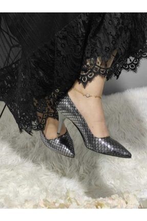 Kadın Gümüş Platin Topuklu Ayakkabı 1062