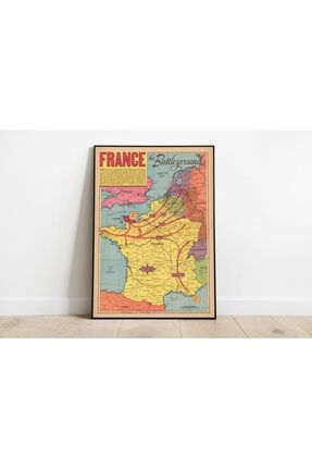 2. Dünya Savaşı Fransa Haritası Sanatsal Duvar Dekorasyon Poster 60x90cm. AMC503