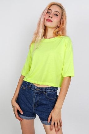 Basic Neon Sarı Oversize Kemer Boy Tshirt 816E0606CC