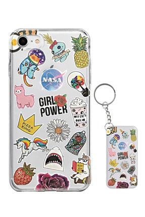 Iphone 6 Plus Girl Power Sticker Desenli Silikon Kılıf - Anahtarlık Hediye ESCVR-SFF1-02