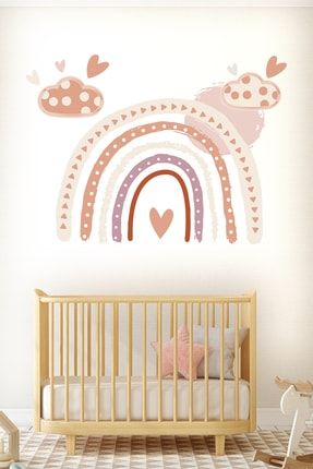 Çocuk Odası Duvar Sticker - Soft Renkli Iskandinav Stil Gökkuşağı Güneş Ve Puantiyeli Bulutlar arcodu000000144