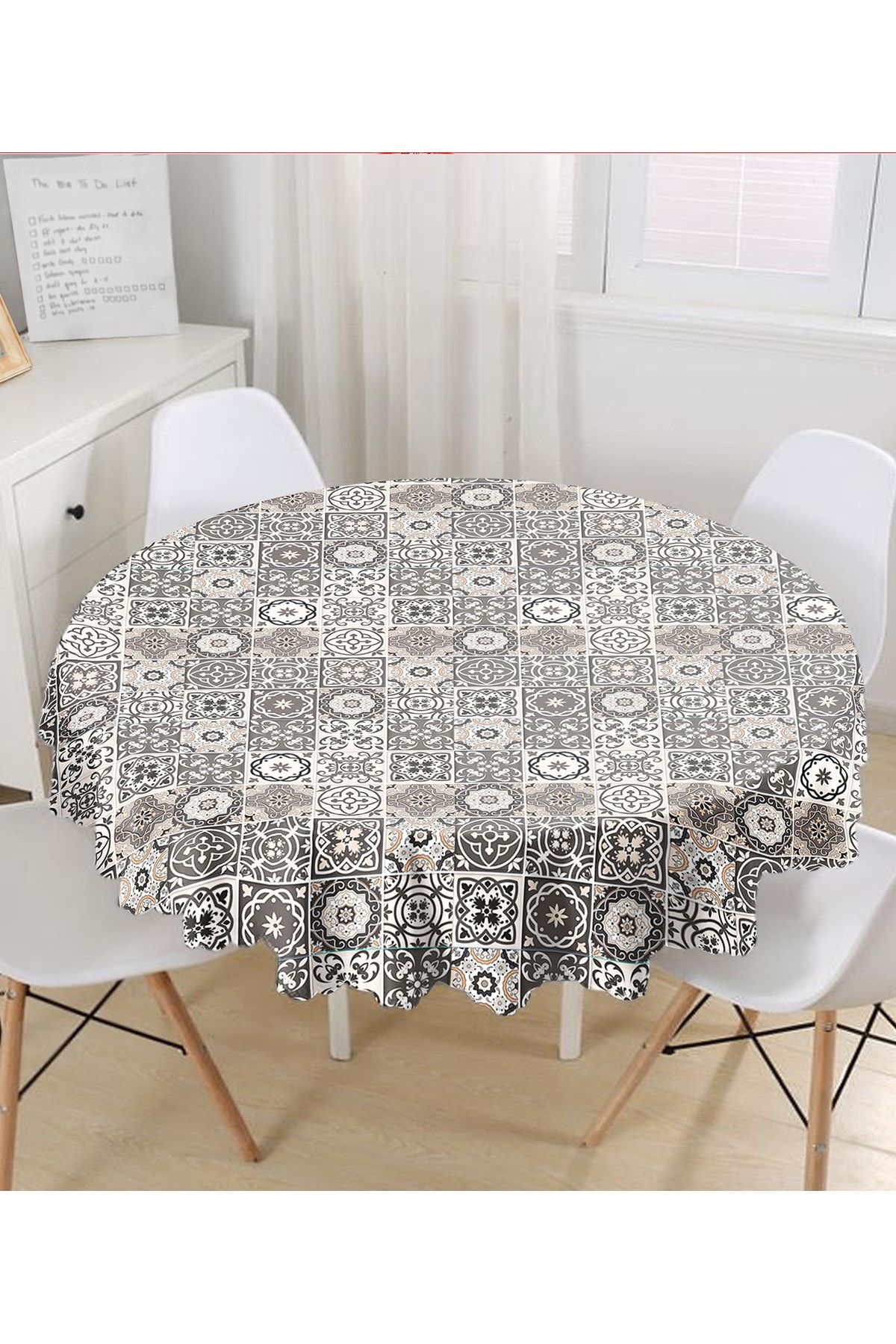 Realhomes Față De Masă Rotundă Cu Imprimare Digitală Cu Motiv De Plăci De Cafea - Diametru 140 Cm - 140 x 140
