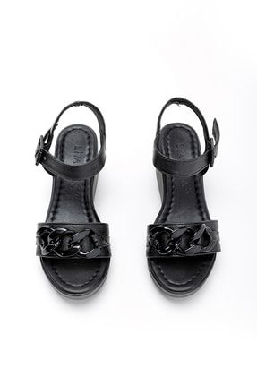 Xenia Siyah Zincir Detaylı Dolgu Topuklu Sandalet 21LZ801