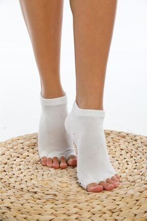 Kadın Beyaz Pamuk Yoga Parmaksız Parmaklı Çorap TS-0213