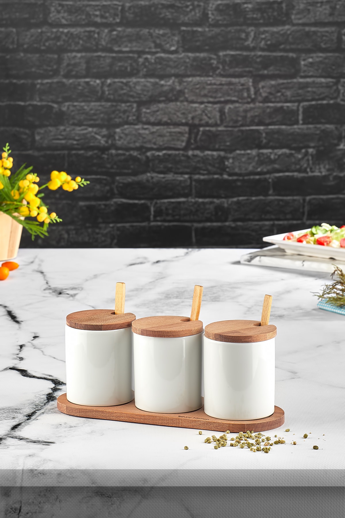 JOY KİTCHEN Freya 3'lü Baharatlık Takımı Seti Ahşap Standlı Fiyatı