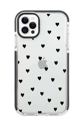 Iphone 11 Pro Max Siyah Kenarlı Anti Shock Kalpler Desenli Telefon Kılıfı IP11PLK-067