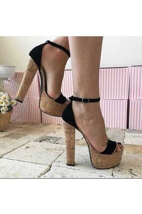 Kadın Mantar Topuk Siyah Süet Platform Topuklu Ayakkabı 4909463