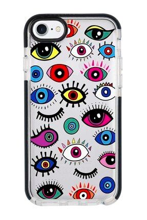 Iphone 7 Siyah Kenarlı Anti Shock Renkli Gözler Desenli Telefon Kılıfı IP7LK-078