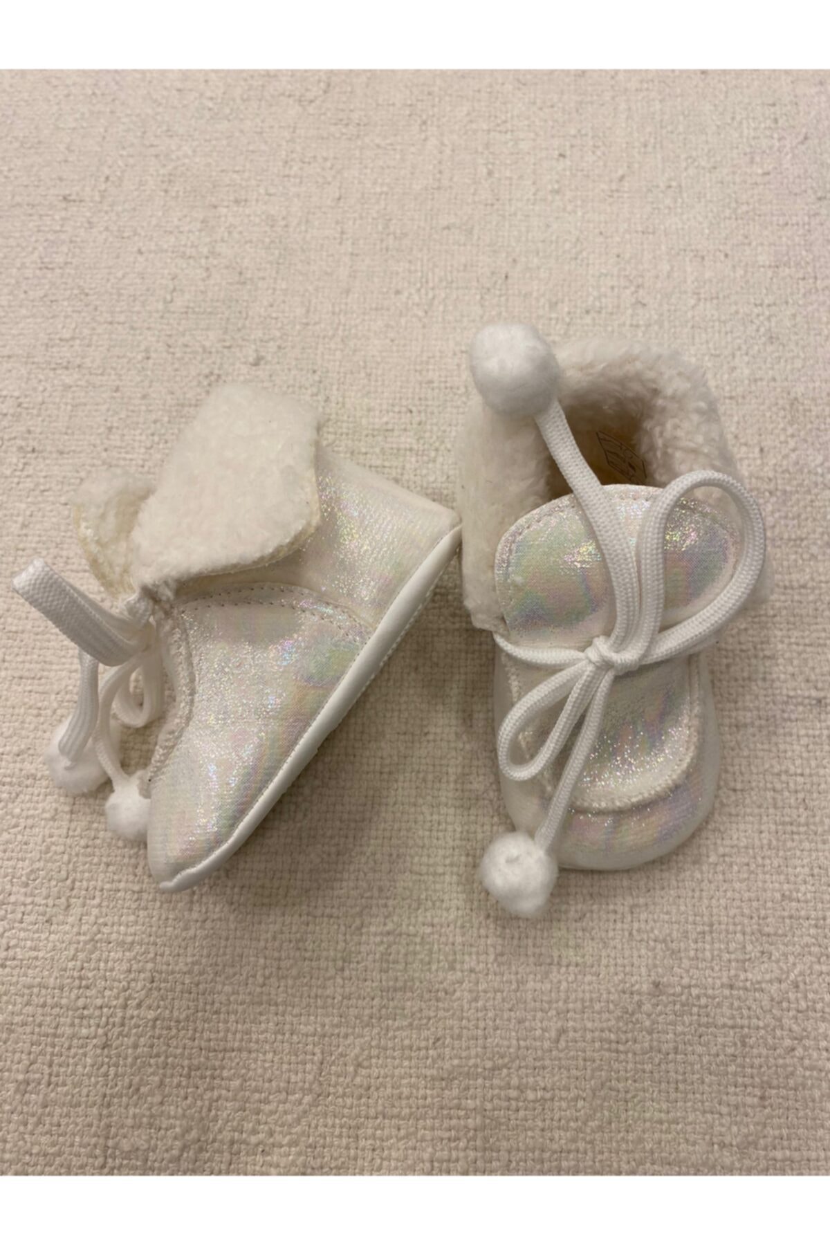 Funny Baby Kız Bebek İçin İçi Kürklü Patik Ayakkabı İp Bağlamalı Kışlık Bebek Ayakkabısı
