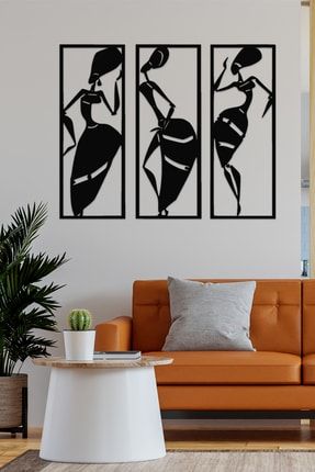 Üçlü Afrikalı Kadınlar Siyah Lazer Kesim Duvar Dekorasyon Ürünü BLDVR055