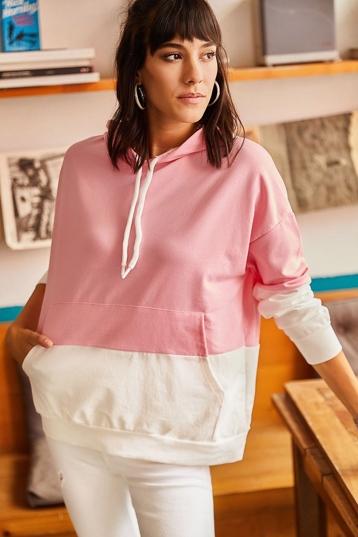 Olalook-Rosafarbenes Oversize-Kapuzenpullover für Damen – 2 Farben SWT- 19000228 2