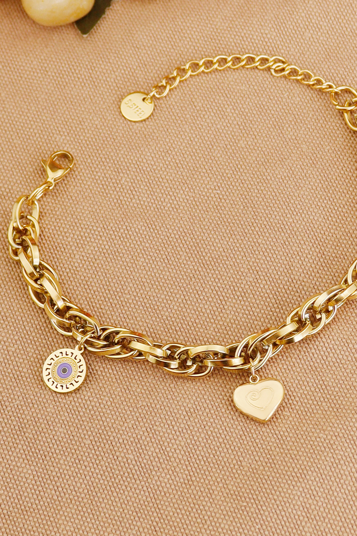 Keyifli Hayaller  İç İçe Sarmal Halka Kilit-Kalp-Nazar Charmlı 316L Çelik Kararmaz Solmaz Çelik Bileklik 18+5 cm - Görsel 2