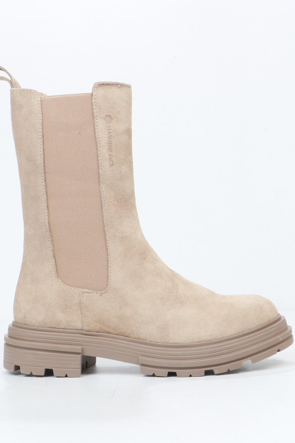Tapera Hakiki Deri Bej Kadın Bot