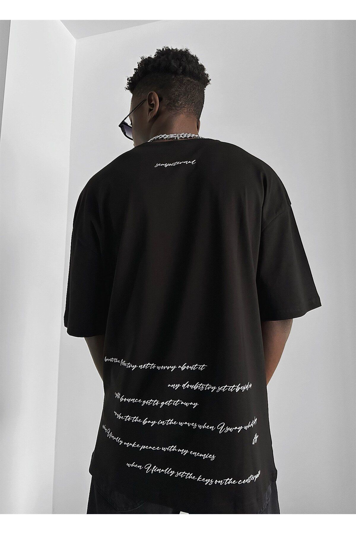 ablukaonline-Tricou negru oversize pentru bărbați - imprimat 2