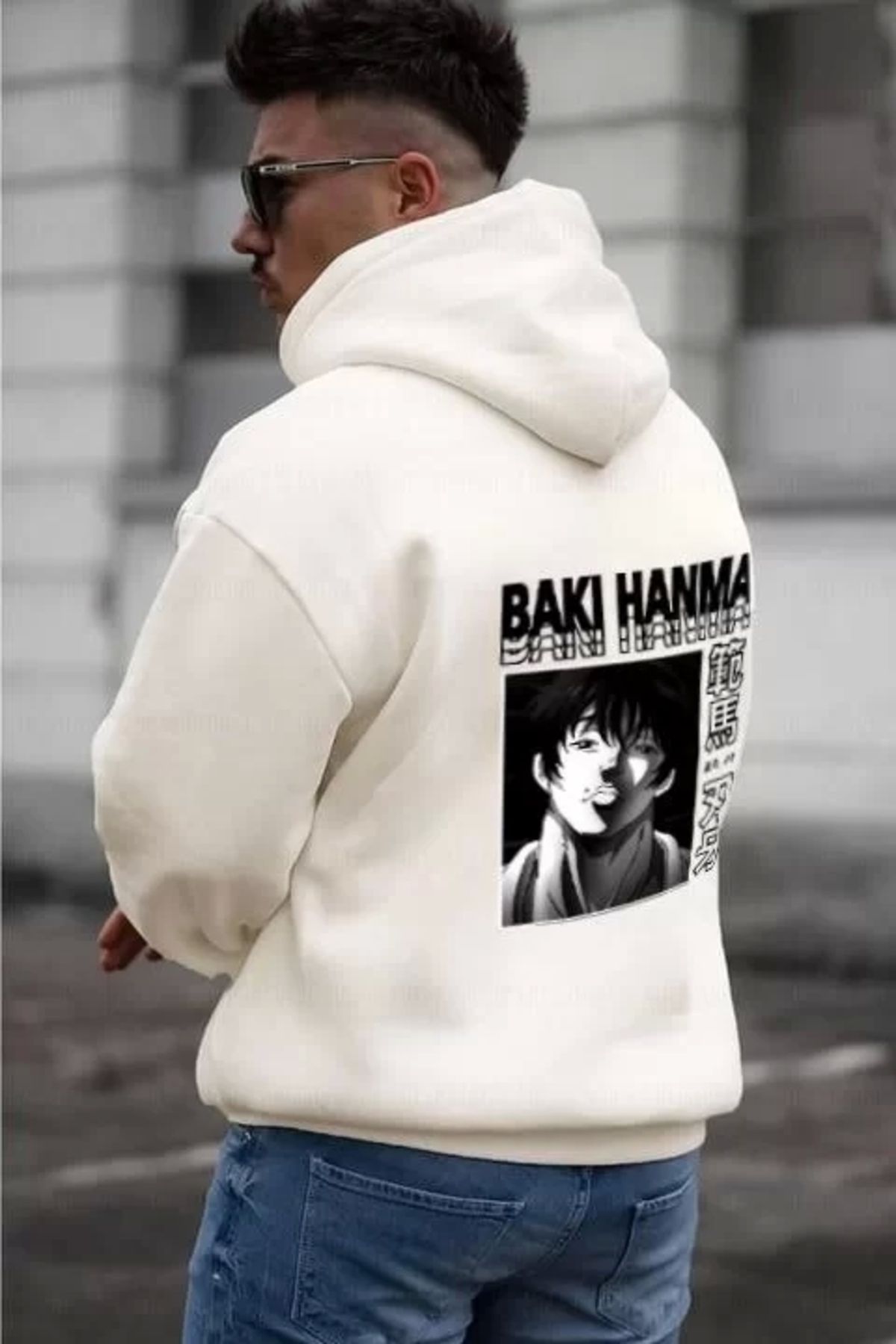 CVS Erkek Baskılı Kapüşonlu ve Kordon İpli Sweat - Beyaz