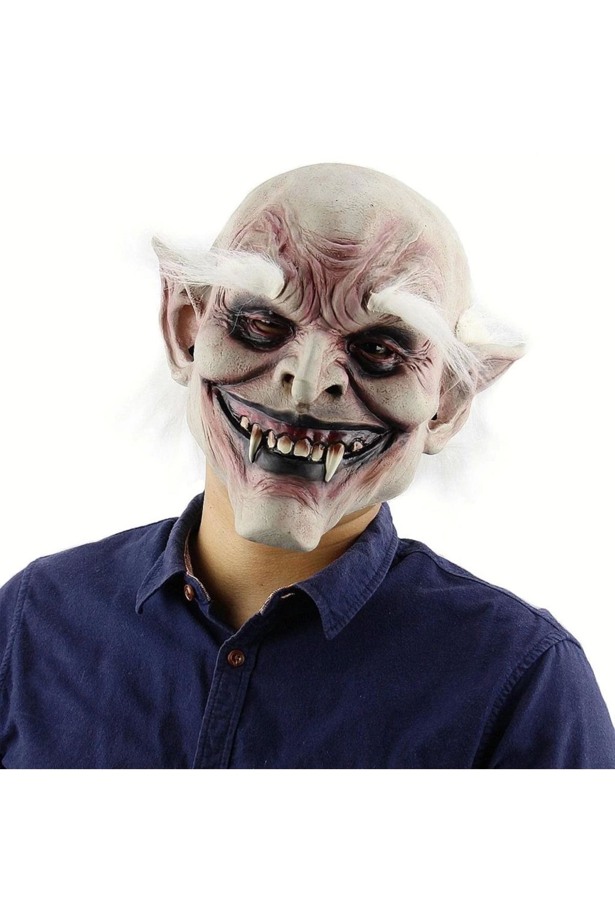 Finetoo Çocuk Korku Zombi Maskesi Beyaz Saçlı Kaşlı Lateks Vampir Maskesi Et Maske