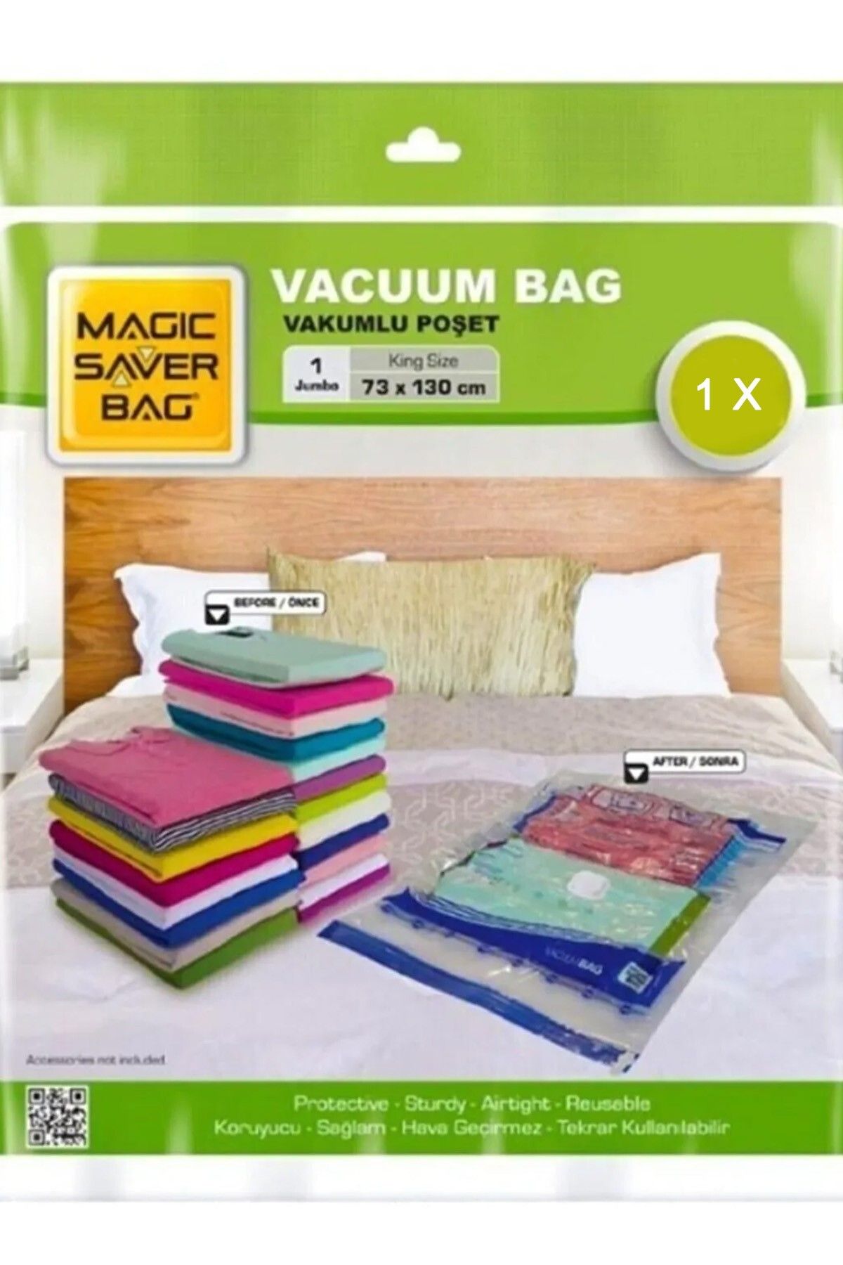 teknotrust Renkli Jumbo Boy Vakumlu Poşet (73x130 cm) Hurç ve Torba, Pratik Saklama Çözümü