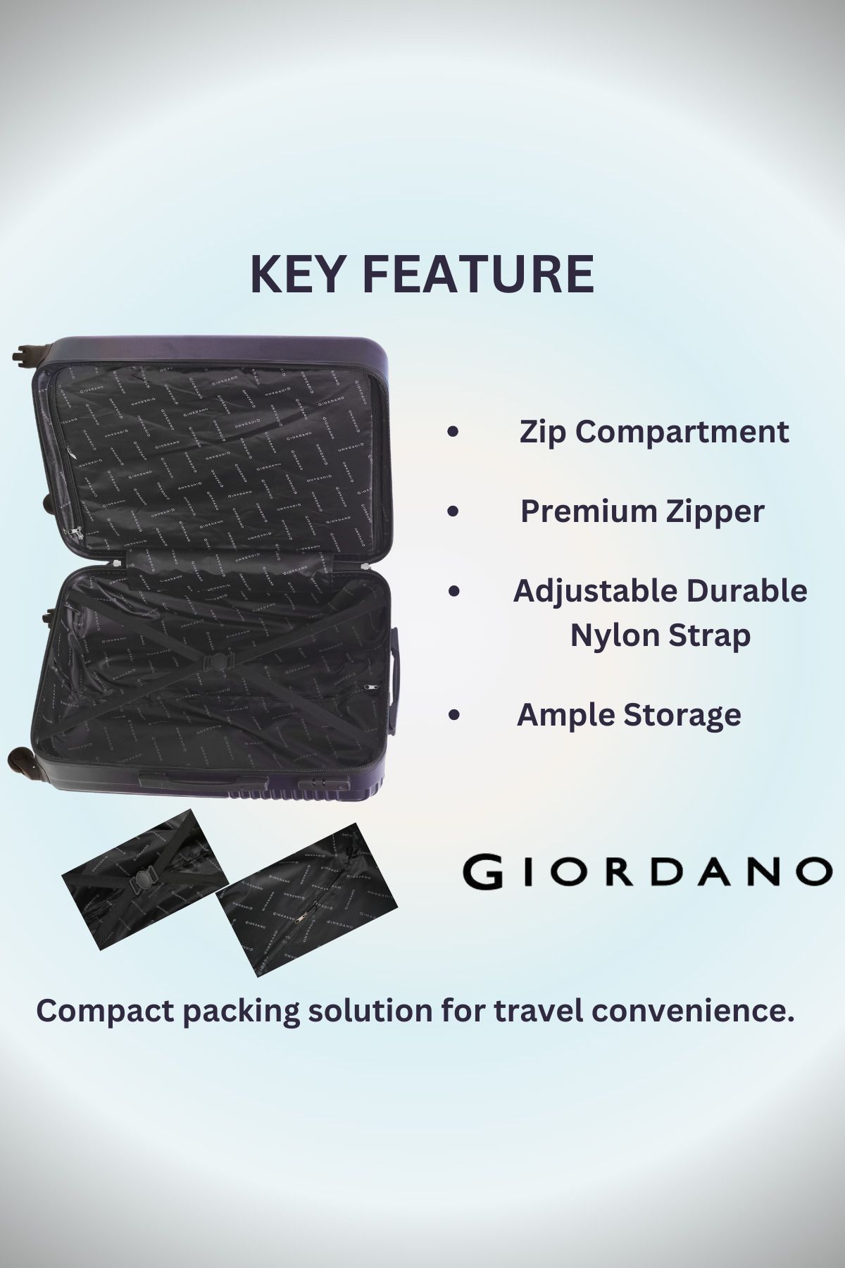 Giordano-Logo Series Medium Suitcase Navy, ABS HardShell Lightweight Durable Secure Number Lock. 3