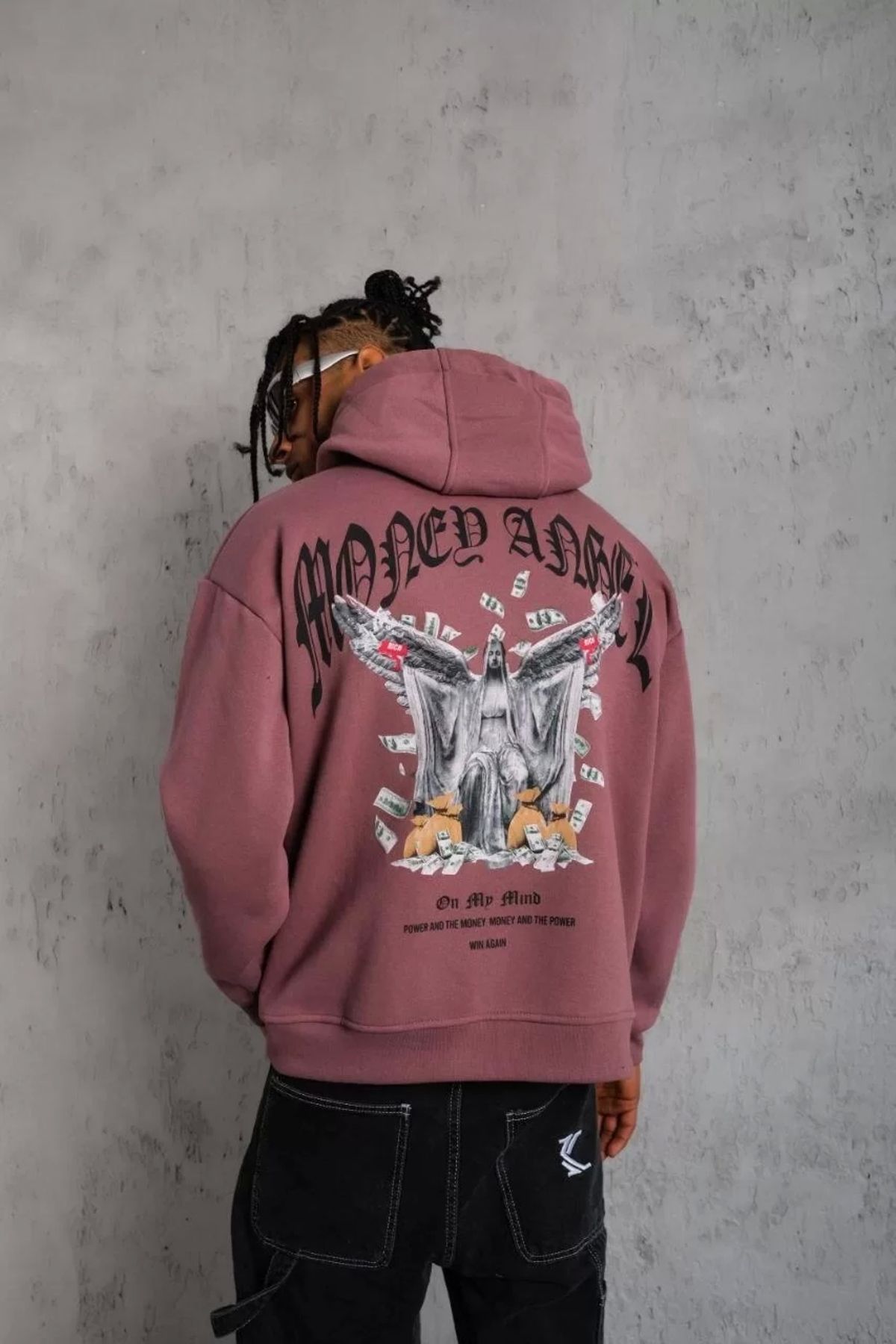 CVS Erkek Kordon İpli Baskılı Kapüşonlu Sweatshirt - Gül Kurusu