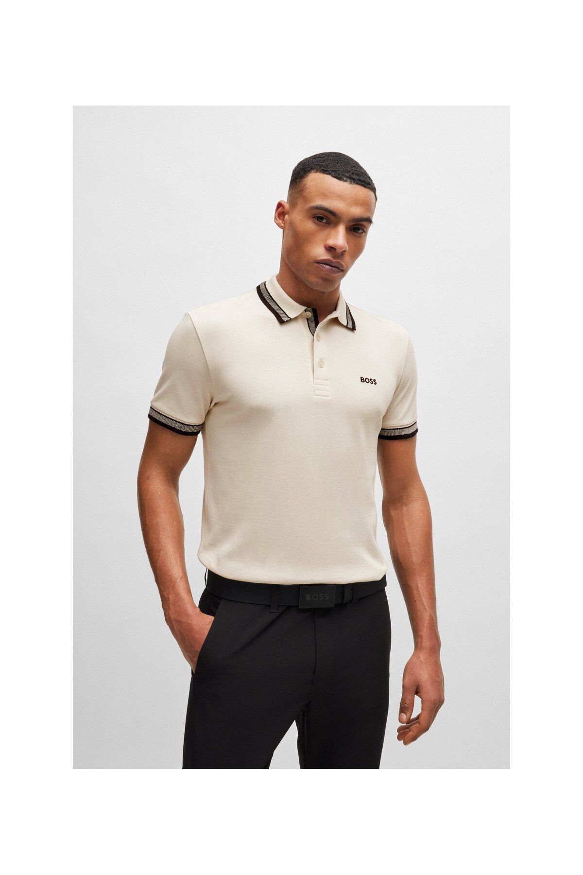تی شرت یقه پولو سفید مردانه لوگوی رنگ کنتراست پنبه چوگان yaka t shirt BOSS