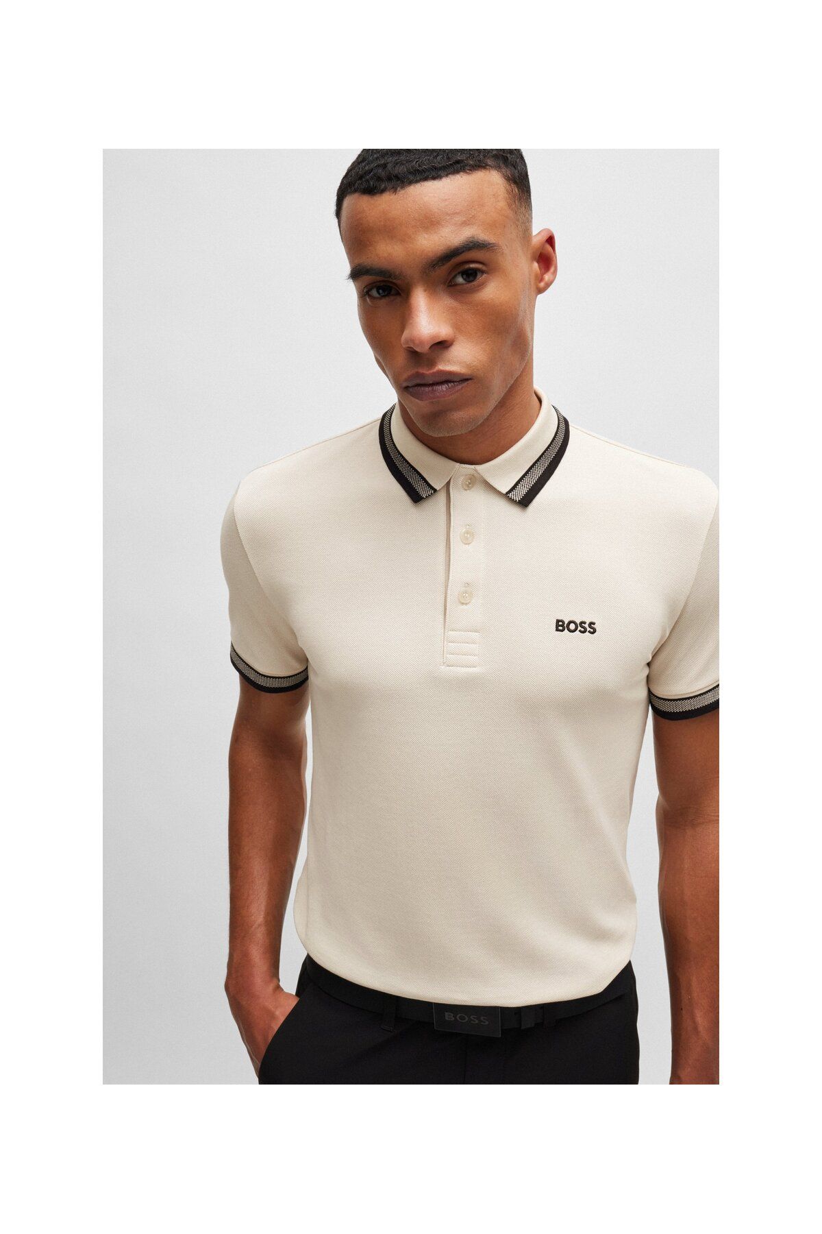 تی شرت یقه پولو سفید مردانه لوگوی رنگ کنتراست پنبه چوگان yaka t shirt BOSS