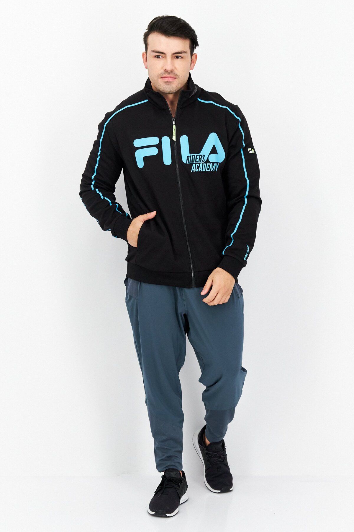 Fila-سويت شيرت رياضي رجالي للتدريب، مجموعة باللون الأسود 2