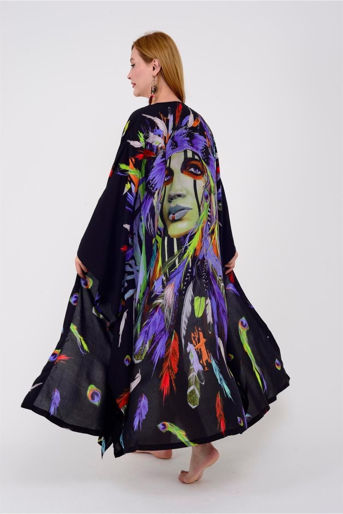 Bohem Stil-SPECIAL DESIGN ASTEK PRINTED BOHO KIMONO - KAFTAN 3