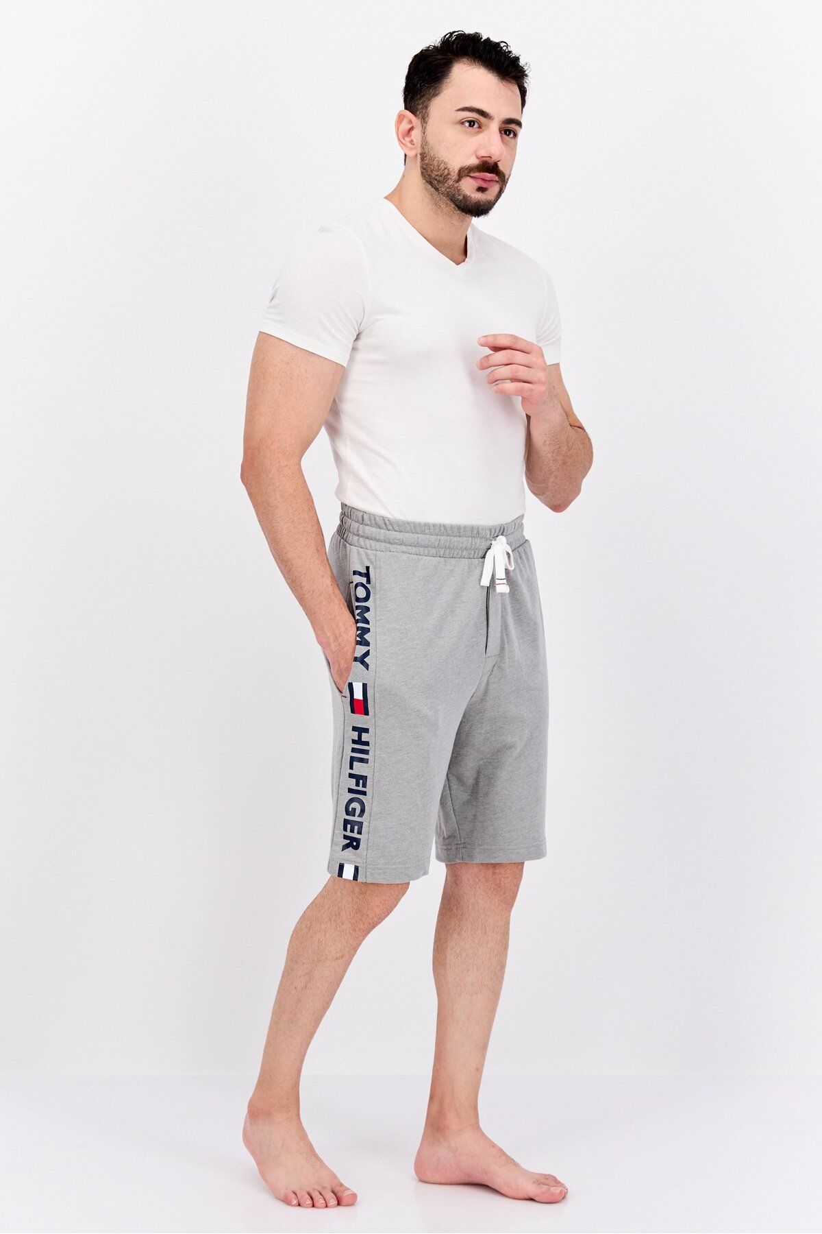 Tommy Hilfiger-Men Brand Logo Drawstring Pajama Shorts, Grey Combo 3