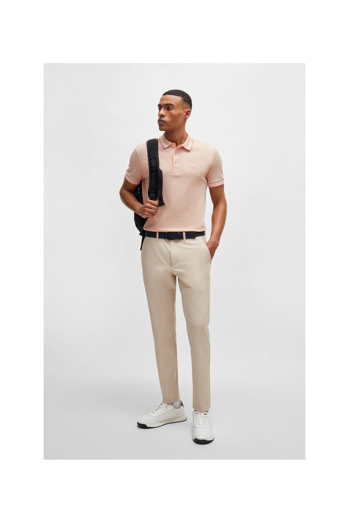 تی شرت یقه پولو نارنجی مردانه لوگوی رنگ کنتراست پنبه چوگان yaka t shirt BOSS
