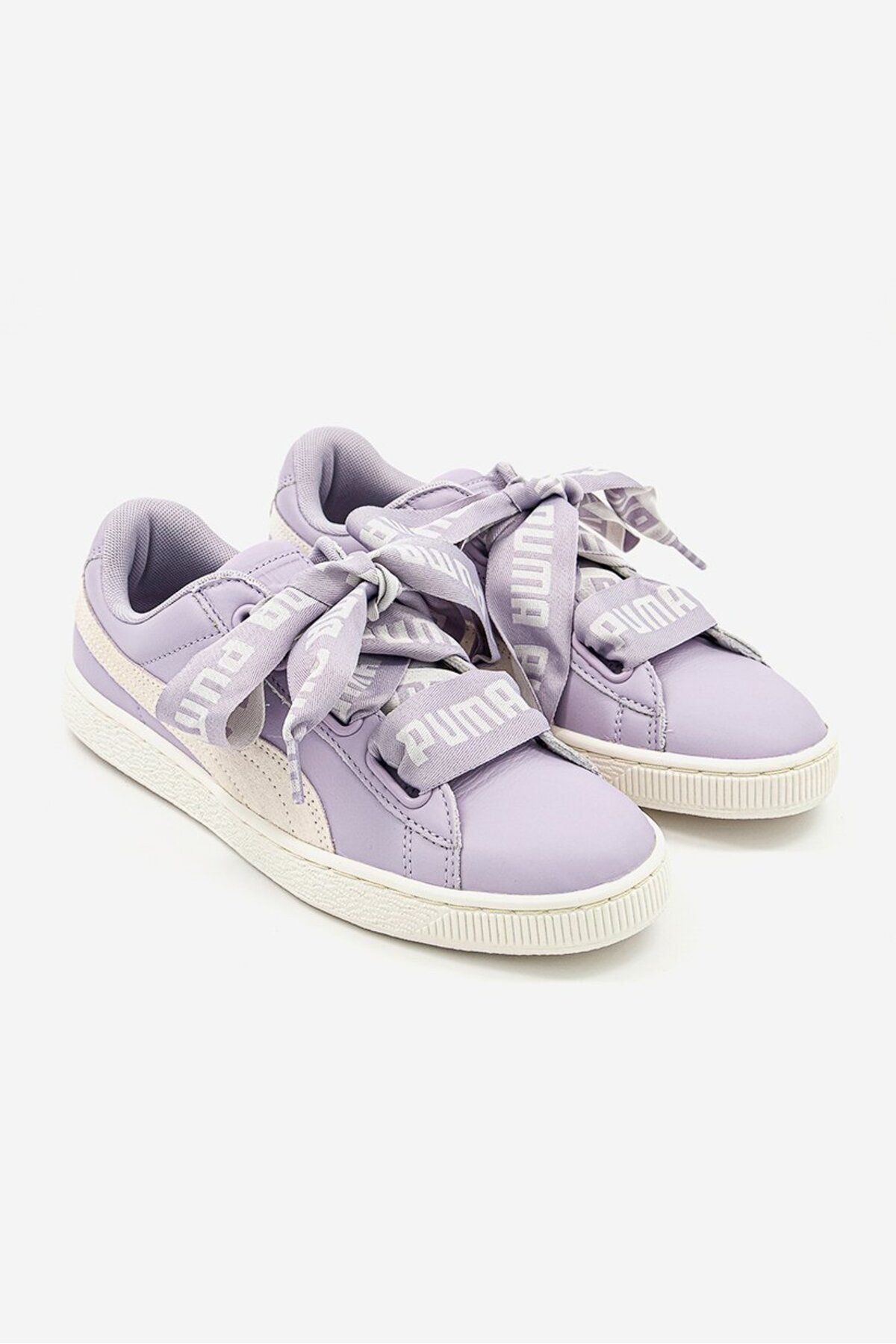 Puma-Women Basket Heart Lace Up Casual Shoe, Purple and White 1