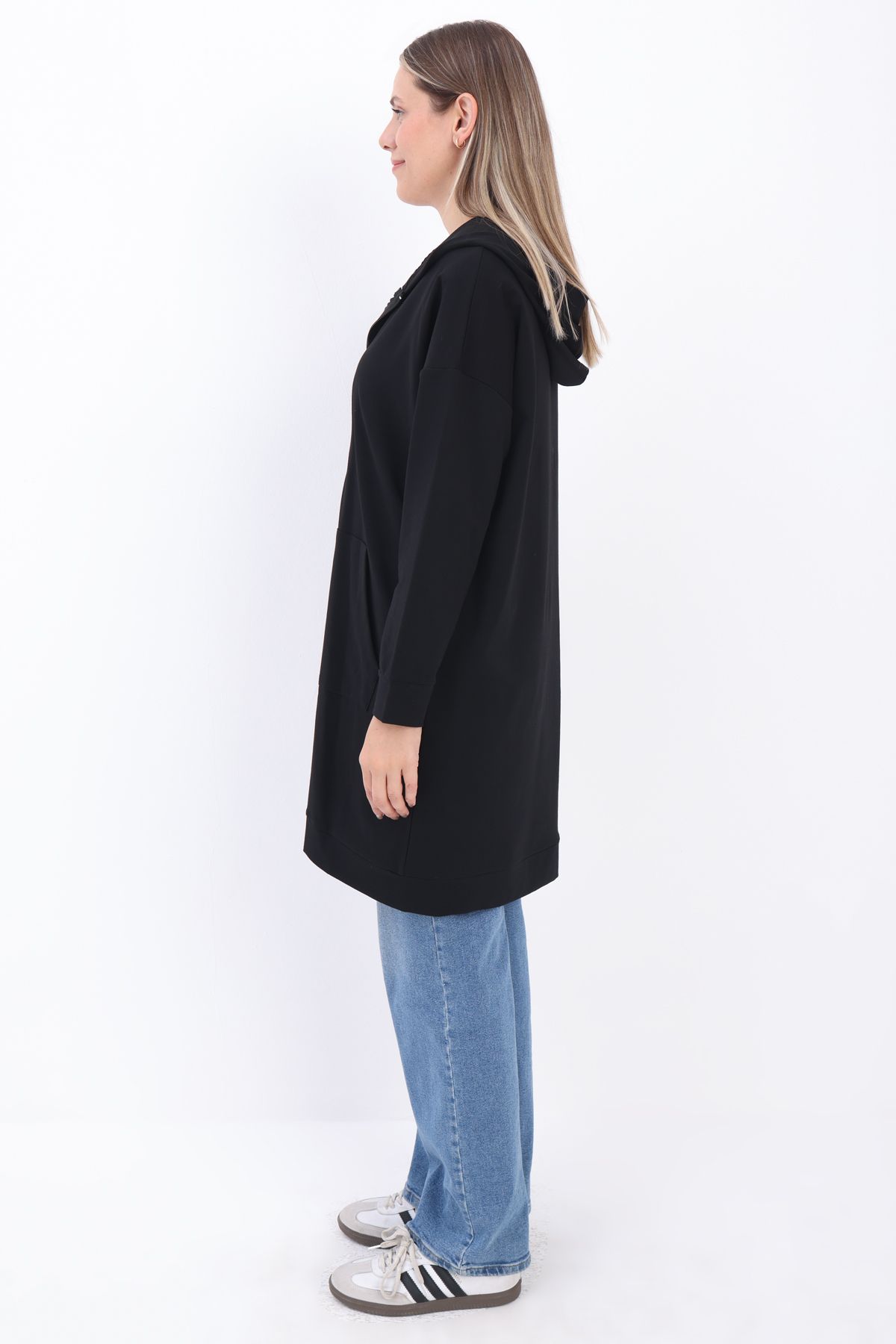 ALLDAY-Black Hooded Zippered Sweat Cardigan 3