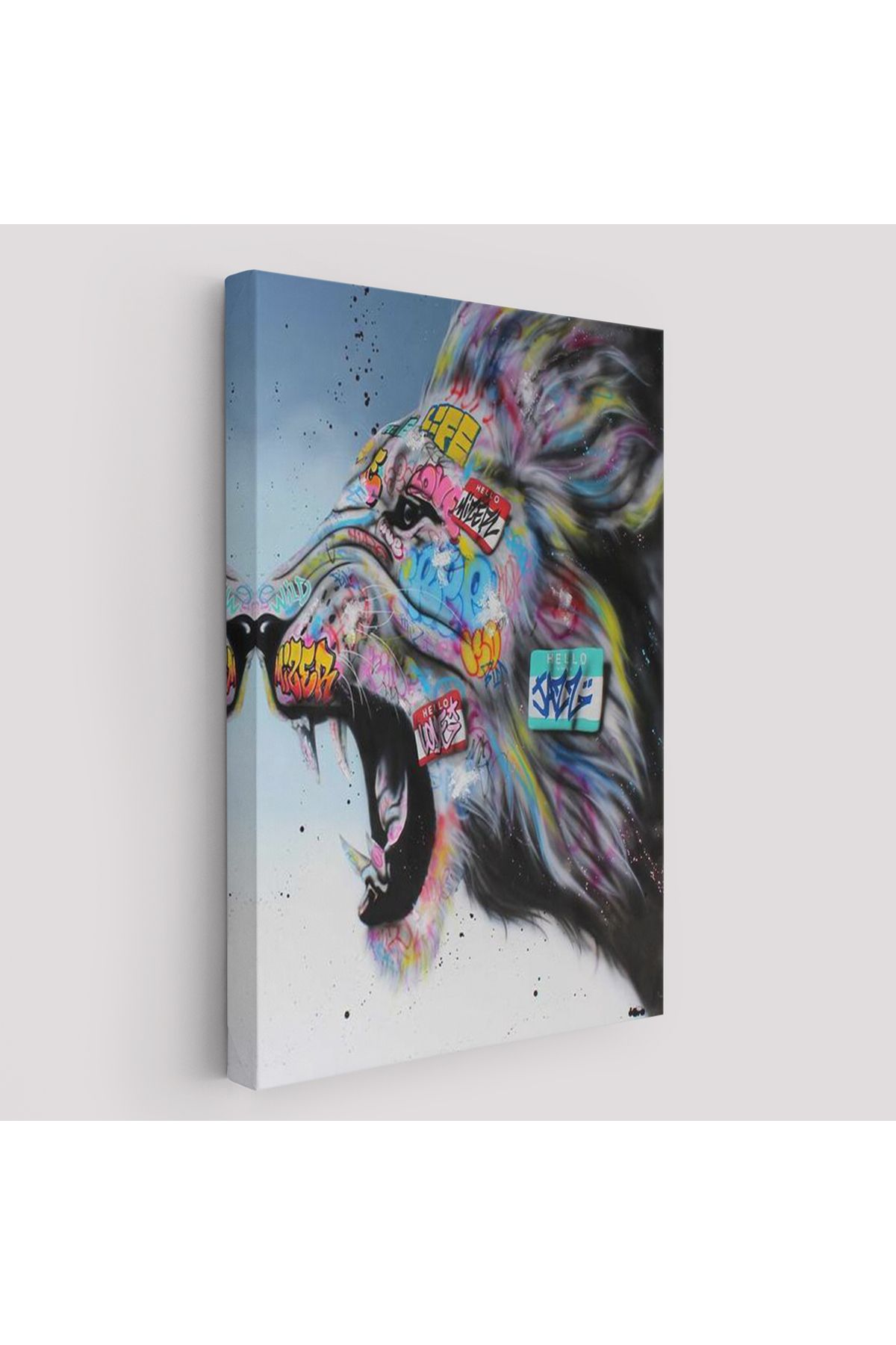 bluvex Renkli Kükreyen Aslan Kanvas Tablo, Pop Art, Sokak Sanatı-5316